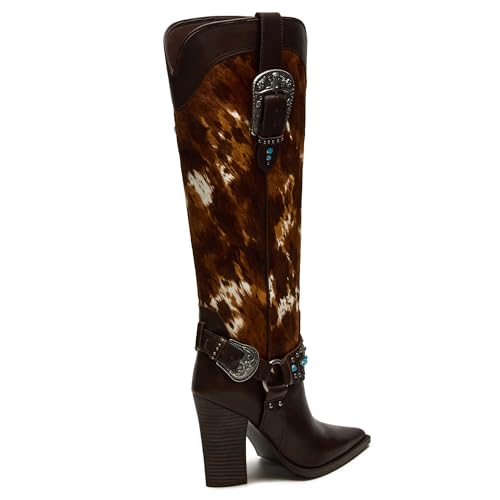 Western Cowboy boots for Women Pointed Toe Cowgirl Knee High Boots Pull on Retro Chunky Heels Country Concerts Shoes3