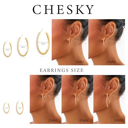 CHESKY Large Rhinestone Post Open Hoop Earrings - 14k Gold Thin Cubic Zirconia Round Hoops 15/20/25/40/50mm Hypoallergenic Sparkly Earrings for Women Trendy Jewelry Gifts