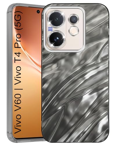 Premium Water Ripple Pattern Back Case with Built in Glitter Camera Lance Protector for Vivo V60 | Vivo T4 Pro 5G | Luxury Finish Smartphone Cover for...