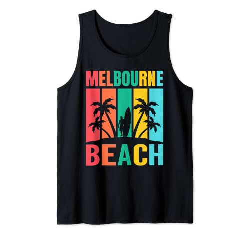 Melbourne Beach Florida Surf Vacaciones de verano Retro Camiseta sin Mangas