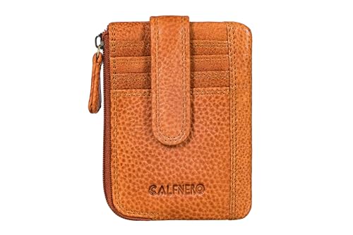 Image of Calfnero Genuine Leather Card Holder & Key Case for Men & Women | Slim Wallet with Zipper Pocket, Card Slots & Key Chain | Compact Travel Organizer (Light Cognac)