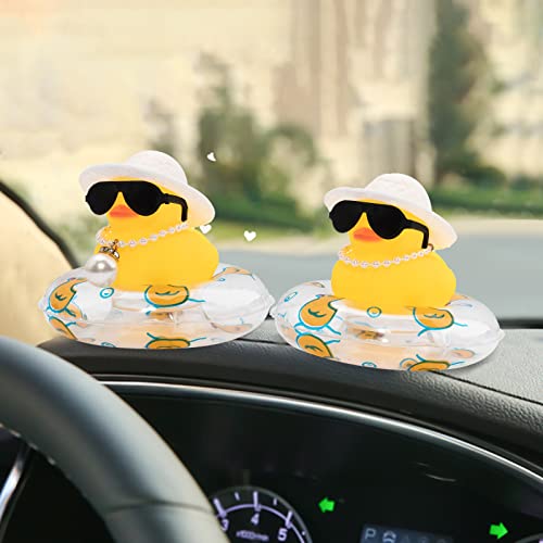 Image of wonuu Car Rubber Duck, Yellow Duck Decoration Dashboard with Sun Hat Swim Ring Necklace Sunglasses for Car Dashboard Decorations