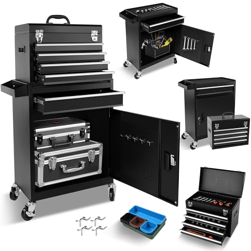 Nanberone Rolling Tool Chest - 5 Drawers Tool Storage Cabinet with Wheels Detachable Top Tool Box | Metal Tool Cart Tool Box Organizer for Warehouse, Garage, Workshop Black