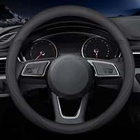 Carodi Nieuwste Nappa lederen auto stuurhoes, stijlvolle antislip lederen auto interieur 38 cm universeel (D-vorm, zwart