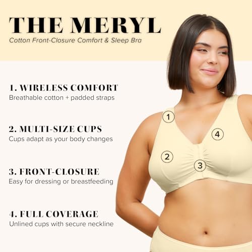 Image of LEADING LADY, Meryl, Front-Closure Cotton Bra, Comfort Sleep for Women, Breathable, Unlined, Full Coverage, Wireless, 36A-56H