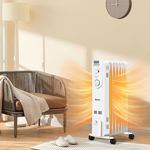 Arlime Electric 1500W Oil Filled Radiator Heater, Portable Radiant Space Heater, Quiet Oil Filled Electric Heaters With Adjustable Thermostat, 3 Heat Settings, Overheat & Tip-Over Protection, Electric Space Heaters For Room Indoor Office Home #TOP7