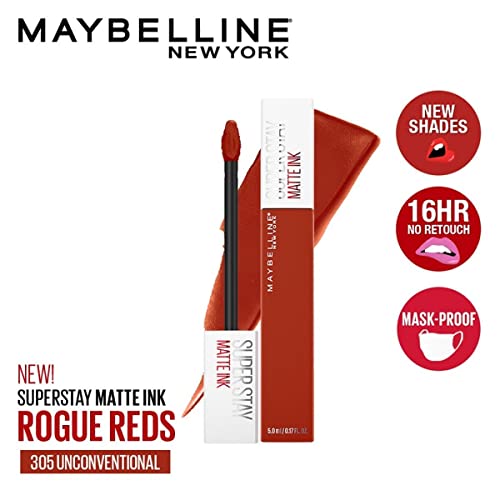 Image of Maybelline New York Liquid Matte Lipstick, Long Lasting, 16hr Wear, Superstay Matte Ink, 305 Unconventional, 5 ml