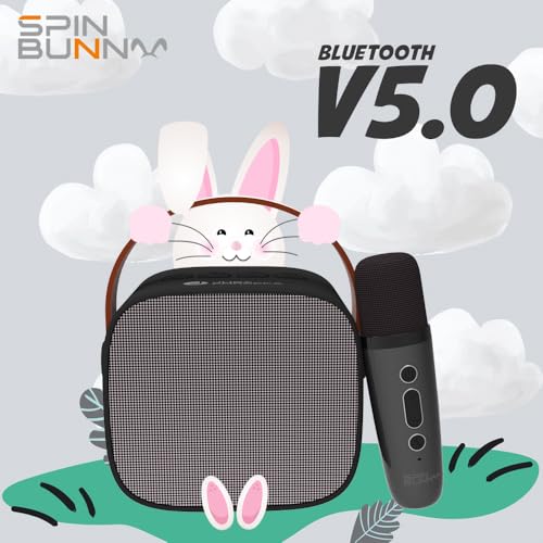 Image of JUST CORSECA Spin Bunny Karaoke Portable Speaker with Microphone, Wireless Bluetooth Speaker with LED Lights, Long Battery Life, Portable Party Music Speaker for Kids & Adults