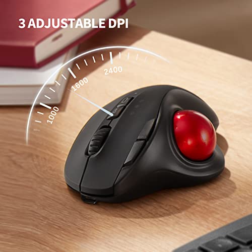 Kkuod 2.4G+Dual Bluetooth Wireless Trackball Mouse, 3-Device Connection Ergonomic Mouse, Rechargeable Ergo Mouse With Usb-C Port And 3 Dpi, Thumb-Operated Mouse For Pc Computer Laptop Tablet #TOP7