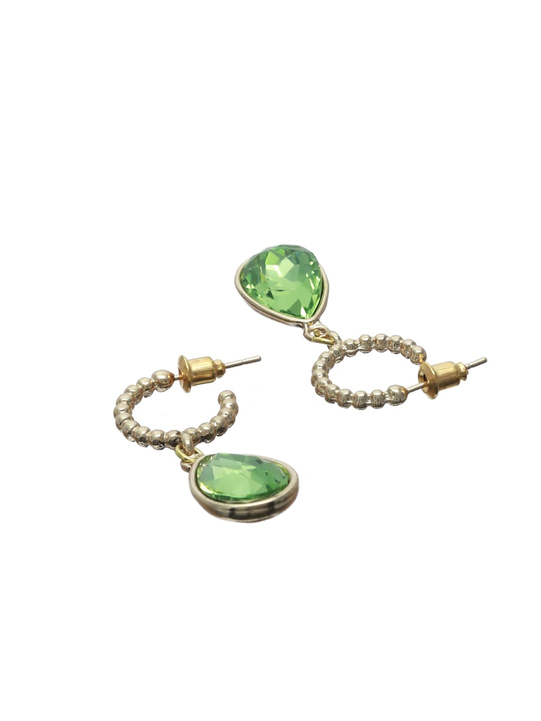 Brass Plated Green Stone Tear Shaped Drop Earrings