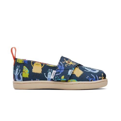TOMS - Toms Tiny Boy's Alpargata Espadrille Loafer Flat, Indigo Glow-in-Dark Monsters, 4