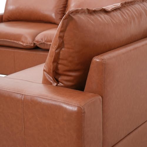 Image of Merax 101.5 inch L Shaped Sectional Leather Couch with Wide Armrests & Deep Seats, Oversized 5-Seater Modern Brown Faux Leather Sofa with Removable Cushion Back for Living Room or Corner Space