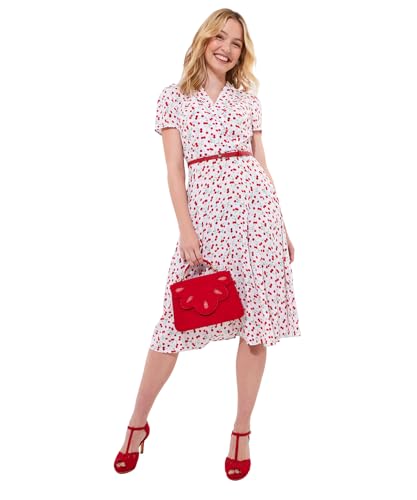 Joe Browns Women's Cherry Print Tie-Waist Midi Dress, White, 10