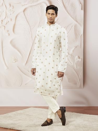 Kurta en soie blanc VASTRAMAY : tenue chic pour fêtes et mariages XL