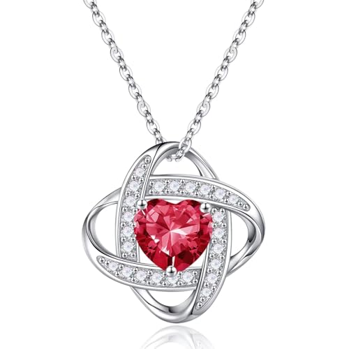 Iefil July Birthstone Necklace Gifts for Women, Sterling Silver Birthstone Jewelry, Ruby Red Necklace, Anniversary Birthday Gifts for Wife Girlfriend Mom