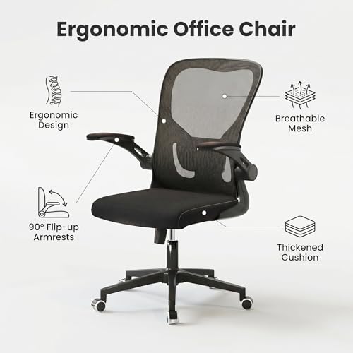 Image of Ergonomic Office Desk Chair, 90-125 Tilt Back Home Desk Chair with 360 Swivel & Mute Wheels, High Back Mesh Computer Chair for Adults with Lumbar Support, 330 LBS Capacity (01Black)