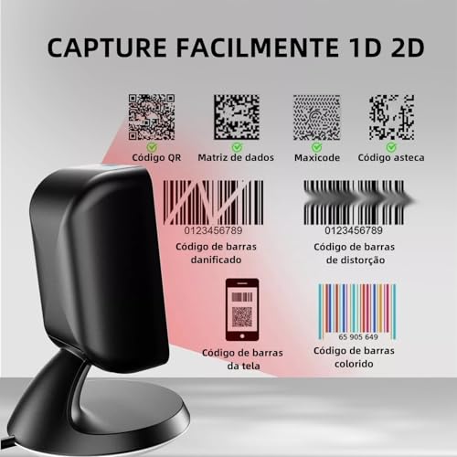 Leitor De Código Barras Barcode Scanner 1D 2D QR code, USB Fixo Mesa Digitalização Desktop mãos