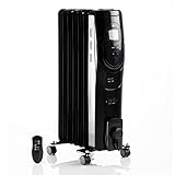 ASAB Oil Filled Radiator 7 Fin LCD Display Electric Oil Filled Heater 3 Heat Setting Free Standing Energy Efficient Oil Heater For Home Office Any Room 24 hour Timer Adjustable Thermostat (1500W Black