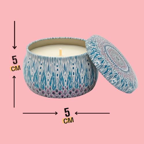 Image of Blissful Bloom Scented Soy Wax Candle Colorful Tin -Mandala Colorful Tin with Decorative Gift Box || Aromatherapy Candles in Decorative Reusable Tins for Home Decor.