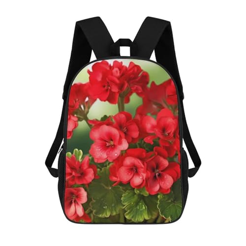 Mochila de geranios rojos impermeable para llevar laptop de 17 pulgadas sin esfuerzo