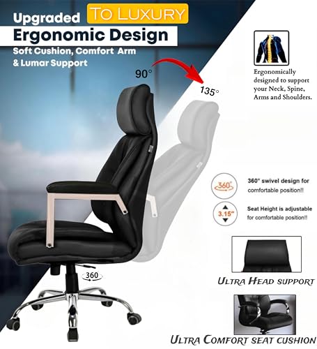 Image of S-90 Black Executive Ergonomic High Back Boss Chair Leather Office Chair /Director Chair /Leatherette Executive Revolving Chair for Ultra Head Support