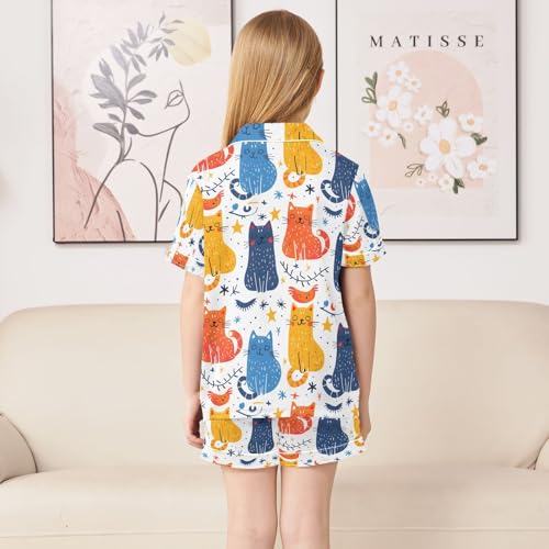 ALAZA Spot Cat Starry Pajamas Satin Pajama Set Short Sleeve Button Down Sleepwear4