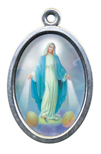 rosarybeads4u Medaillon-Charm-Anhänger 2,5 cm Heilige-Maria-Motiv Silber Metall, emailliert