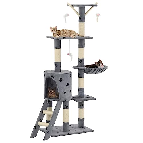 Arbre à chat 138 cm anti-ennui avec griffoir sisal et maison grise - 3