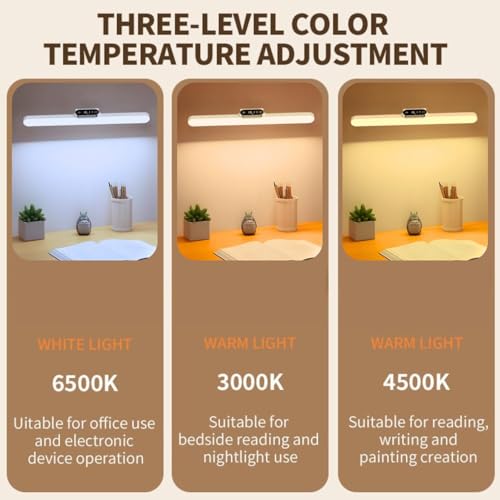 Image of One94Store Rechargeable LED Cabinet Light - Wireless Under Cabinet Lighting with Clock Display, 3 Color Dimmable Modes, 1200mAh Battery & Magnetic Mount for Kitchen, Closet & Bedroom, White