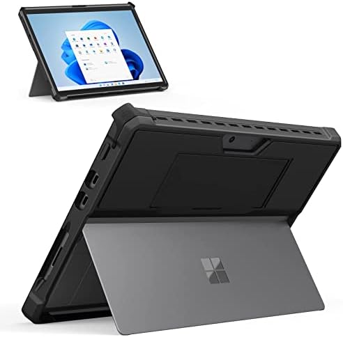 MoKo Case Fits Microsoft Surface Pro 8-13" Touchscreen 2021 Release Tablet - All-in-One Protective Rugged Cover Case with Hand Strap & Compatible with Type Cover Keyboard, Black