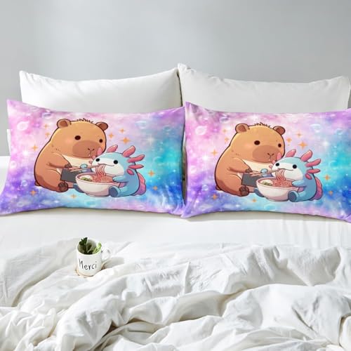 Homewish Housse de Couette 220x240 Enfant Capybara avec 2 Taies d'oreiller - Parure de Lit Axolotl Mignon pour Filles Garçons - Sets de Housses de Couettes Galaxie Rose Bleu Dégradé - Réversible – vue 6