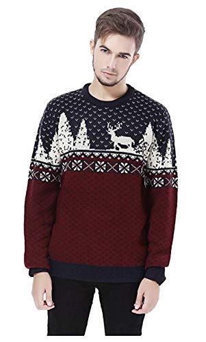 V28 Men's Christmas Reindeer Snowman Penguin Santa and Snowflake Sweater (X-Large, ReindeerFS)