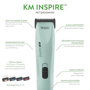 Wahl Pro Animal KM Inspire Grooming Clippers – Powerful Brushless Motor – Professional Grooming Kit – for Dog, Cat & Horse – Corded Dog Groomer – 4 Stainless Steel Guide Combs