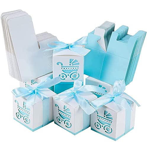 TTBDDM 50 Pièces Boîtes Cadeaux Fête de Naissance, Boîtes Cadeaux Baptême, Boîte Cadeau de Bonbons en Ruban, pour Emballage Bonbons, Biscuits et Petits Cadeaux aux...
