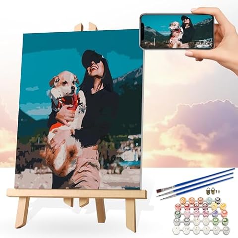 Dipopizt Personalized Paint by Numbers Kit for Adults Beginner, Customized DIY Oil Acrylic Painting by Number Kits Canvas, Custom Paintworks Artwork with Your Own Picture 16”L x 20”W Cover
