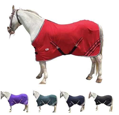 Image of Majestic Ally Anti Pill Fleece Horse Blanket /Sheet with Silver Braided Rope (Red, 70)
