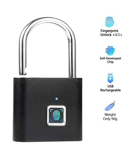 Aspoir Fingerprint Padlock No Key, No Combination, IP65 Waterproof Zinc Alloy Locker Lock