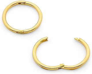 22K Gold Plated 925 Solid Sterling Silver Australian Made 8mm - 14mm Hinged Sleeper Earrings Nose Lip Septum Tragus Hoop Segment Ring Nickel Free Hypoallergenic