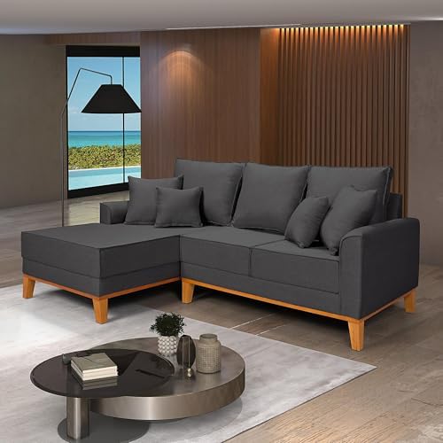Sofá Living Beny Chaise 3 Lugares Linho Pés e Base de Madeira (Gr...