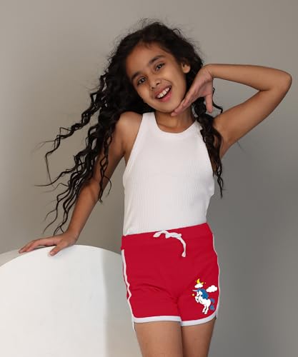 Image of KYDA KIDS Girls 100% Pure Cotton Printed Shorts | Regular Fit Soft Breathable Summer Wear | Multicolor Kids Shorts (Pack of 3)