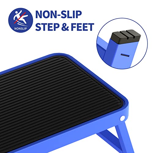 Foldable Step Stool, Adjustable Step Stool With A Non-Slip Platform, 1-Step 330Lbs Capacity Folding Metal Step Stool, Portable Step Ladder, Non-Slip, Sturdy (Blue, 1 Step Ladder) #TOP2