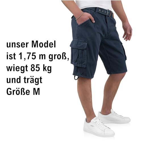 Indicode Kjeld Herren Cargoshorts | Baumwollkurz Hose Sommershorts für Männer | 6 Taschen inkl. Stoffgürtel