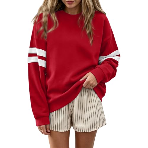 Womens Varsity Striped Sweatshirt Oversized Drop Shoulder Sweat Shirt - image 3