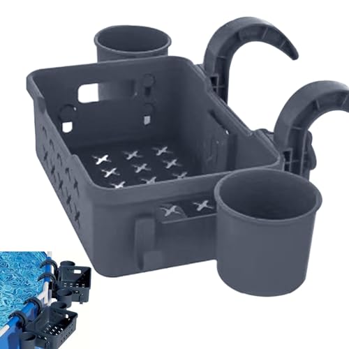 TQEBWUS Stoccaggio per piscina fuori terra, cestino a bordo piscina per piscine fuori terra - Cestino organizer per piscina con cornice e portabottiglie | Cestino organizzativo per piscina fuori terra