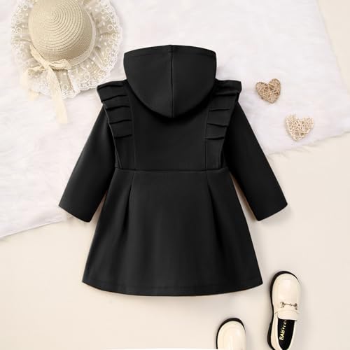 Toddler Baby Girl Clothes Jacket Coat Long Sleeve Solid Color Buttons Hooded Trench Coat Dress Fall Winter Outfit2