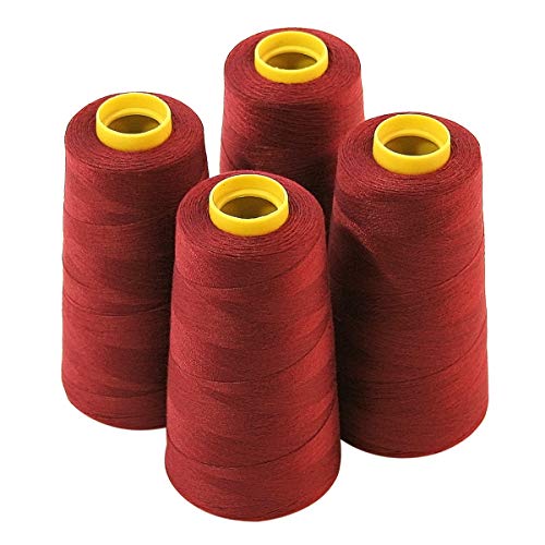 4 conos grandes de hilo de poliéster rojo oscuro 3000 yardas miniatura 1