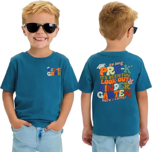 First Day of Kindergarten Shirt Toddler Boys So Long Pre-K Kindergarten Here I Come T-Shirt Kid Back to School Tee Top(Dark Blue)