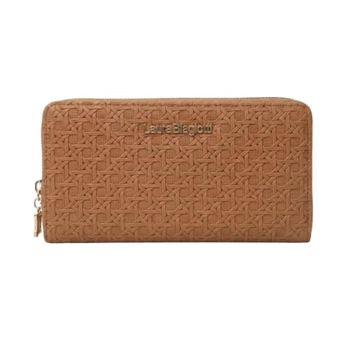 Laura Biagiotti Cartera grande de piel sintética para mujer, con efecto trenzado, con monedero y caja de regalo, cuero, 19 cm, Doble cremallera