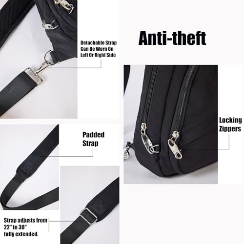 XINCADA Anti Theft - RFID Wallet - Locking Zipper - Small Crossbody Bags For Women Travel Shoulder Sling Black Purse3