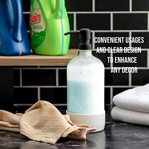 32 Oz Glass Pump Bottle Rustproof Stainless Steel Pump, Funnel, And Lids. Modern Farmhouse Vintage Jar, Large Glass Shampoo Bottles With Pump And Laundry Soap Dispenser - Black #TOP4